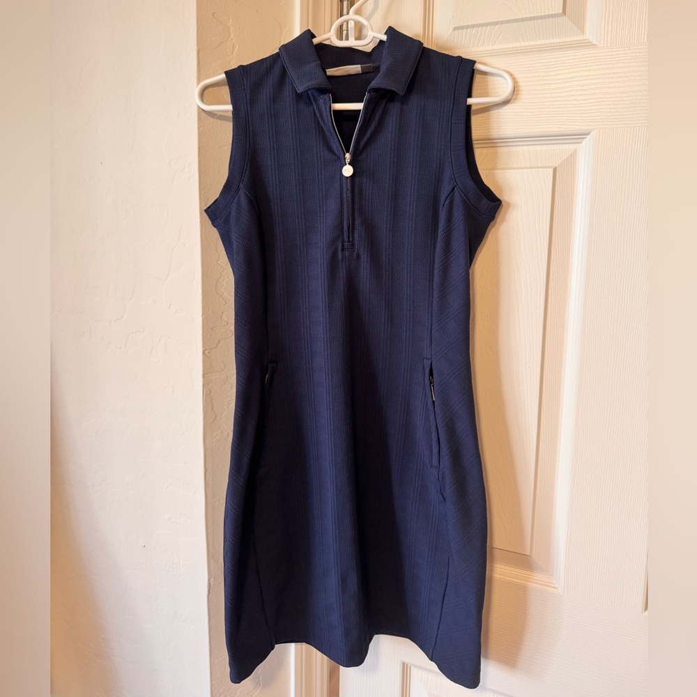 Kjus Navy Blue Sleeveless Sheath Dress with Polo Collar